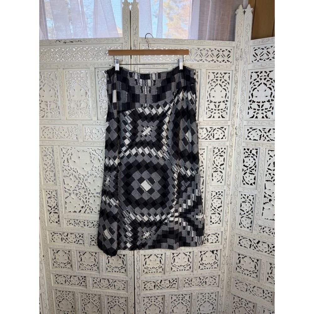 Tribal Black Patchwork Distressed Midi Skirt Sz 1… - image 6